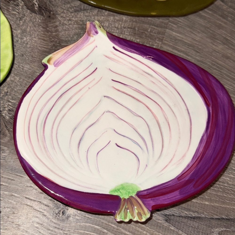 Veggies Plate Set Pickle Onion Lettuce Tomato Porcelain Boston Decor 7” Dia - Picture 4 of 16